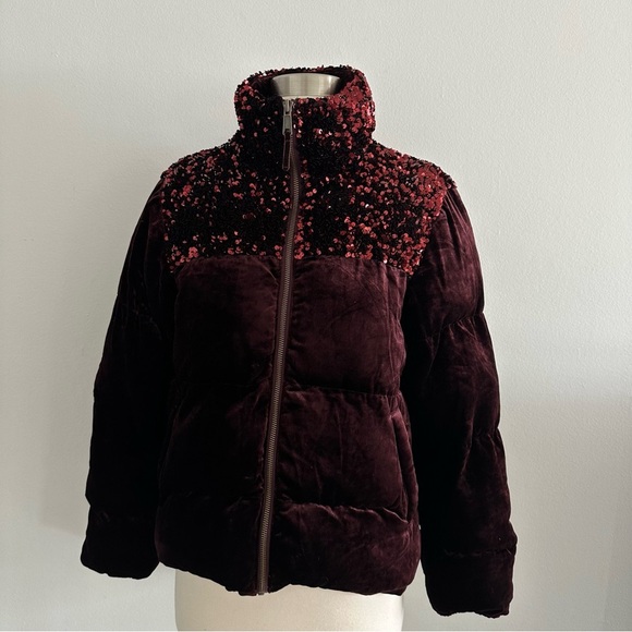 Maeve Anthropologie Vera Sequined Velvet Puffer Jacket Small - Picture 2 of 16